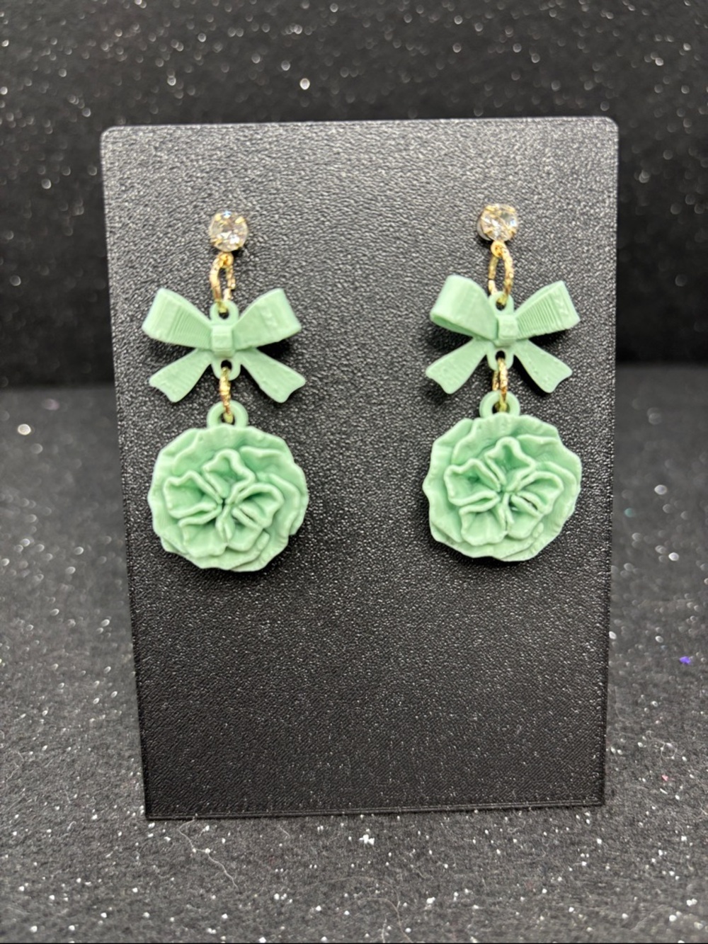 Mint Green Floral Bow Drop Earrings